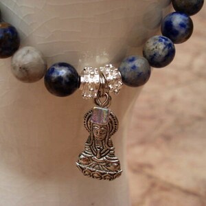 Lapis Lazuli Bracelet, Quan Yin Charm Bracelet, Yoga Bracelet, Meditation Bracelet, Gemstone Bracelet, Beaded Bracelet, Spiritual Bracelet image 2