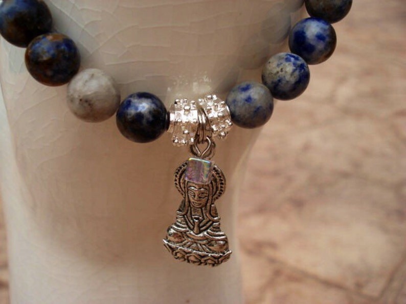 Lapis Lazuli Bracelet, Quan Yin Charm Bracelet, Yoga Bracelet, Meditation Bracelet, Gemstone Bracelet, Beaded Bracelet, Spiritual Bracelet image 2