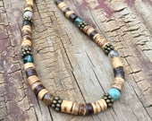 Mens Beaded Necklace, Mens Beach Necklace, Rustic Necklace, Nautical Jewelry, Women's  Necklace, Jasper Brass Necklace, Coconut Necklace