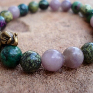 Elephant Bracelet, Green Bracelet, Purple Bracelet, Crystal Healing Bracelet, Stretch Bracelet, Handmade Jewelry, African Jewelry image 4