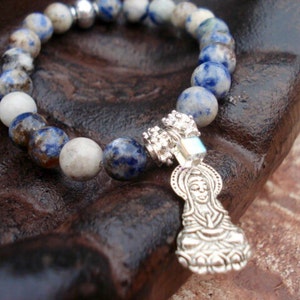 Lapis Lazuli Bracelet, Quan Yin Charm Bracelet, Yoga Bracelet, Meditation Bracelet, Gemstone Bracelet, Beaded Bracelet, Spiritual Bracelet image 4