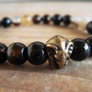 Elephant Bracelet, African Bracelet, Ganesh, Black Beaded Bracelet, Mens Jewelry, Agate Bracelet, Men Women Bracelet, Animal Jewelry image 4