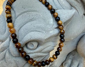Collar de cuentas de ojo de tigre: joyería de piedras preciosas de hematita y obsidiana
