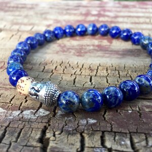 Buddha Bracelet, Lapis Bracelet, Blue Bracelet, Healing Bracelet, Mala Bracelet, Yoga Bracelet, Mens Bracelet, Womens Bracelet, Zen Bracelet image 4