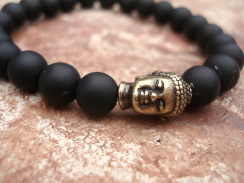 Pulsera de Buda, pulsera de ónix negro, pulsera de cuentas de oración budista, pulsera de oración para mujeres, pulsera de cuentas para hombre, pulsera mala para ella imagen 7