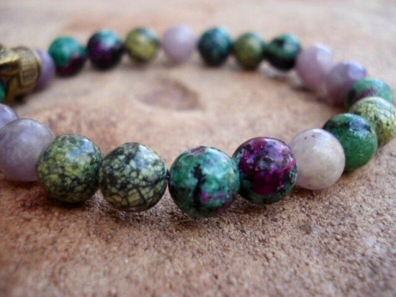 Elephant Bracelet, Green Bracelet, Purple Bracelet, Crystal Healing Bracelet, Stretch Bracelet, Handmade Jewelry, African Jewelry image 5