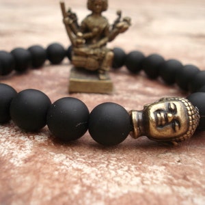 Pulsera de Buda, pulsera de ónix negro, pulsera de cuentas de oración budista, pulsera de oración para mujeres, pulsera de cuentas para hombre, pulsera mala para ella imagen 8