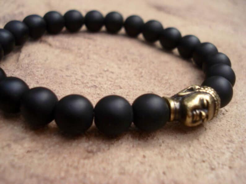 Buddha Bracelet, Black Onyx Bracelet, Buddhist Prayer Beads Bracelet, Prayer Bracelet for Women, Mens Beaded Bracelet, Mala Bracelet for Her image 2