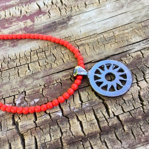 Sun Pendant Necklace, Beaded Orange Necklace, Coral Necklace, Beach Necklace, Beach Jewelry, Toggle Necklace, Nature Jewelry, Boho Necklace image 1