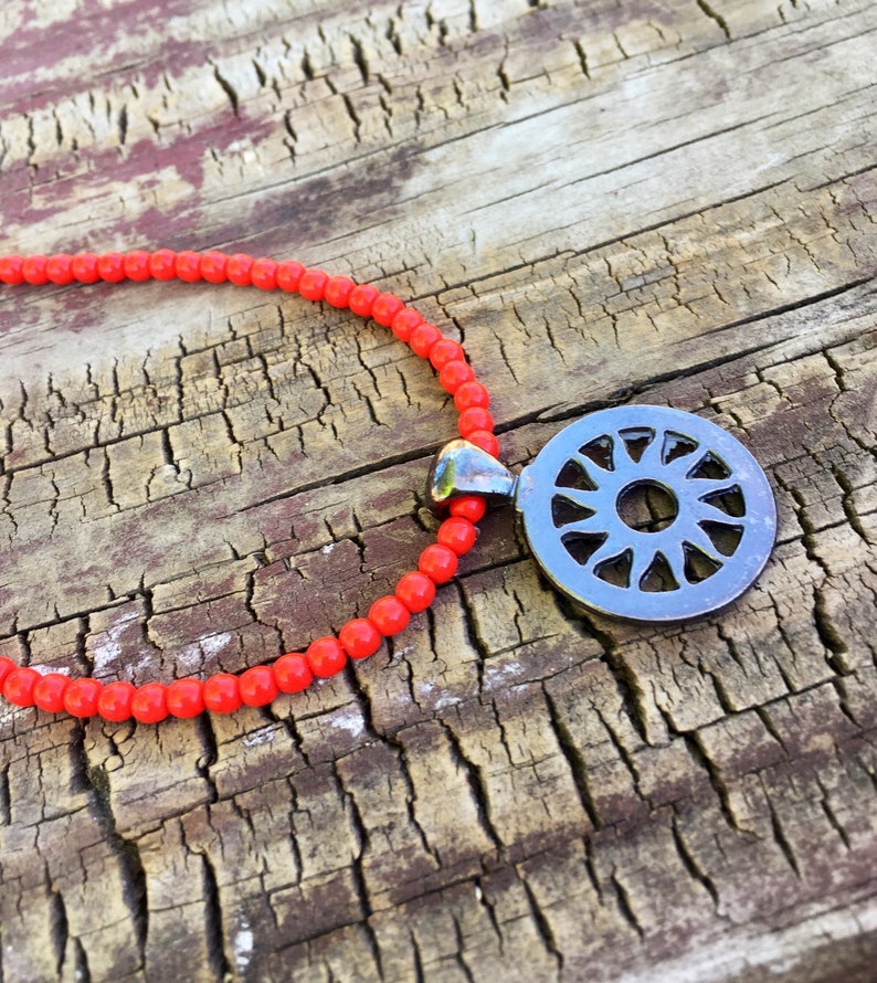 Sun Pendant Necklace, Beaded Orange Necklace, Coral Necklace, Beach Necklace, Beach Jewelry, Toggle Necklace, Nature Jewelry, Boho Necklace image 1