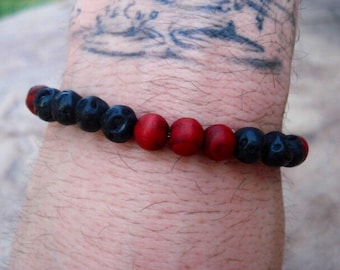 Mens Black Bracelet, Mens Lava Bracelet, Essential Oil Bracelet, Red Bracelet, Women's Bracelet, Black Beaded Bracelet, Stackable Bracelet