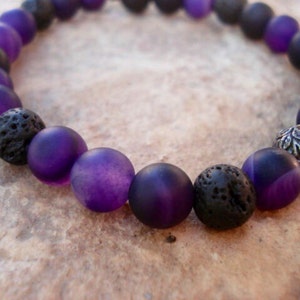 Mens Skull Bracelet, Mens Black Beaded Bracelet, Purple Jade Bracelet, Essential Oil Bracelet, Lava Bracelet, Purple Bracelet. image 3