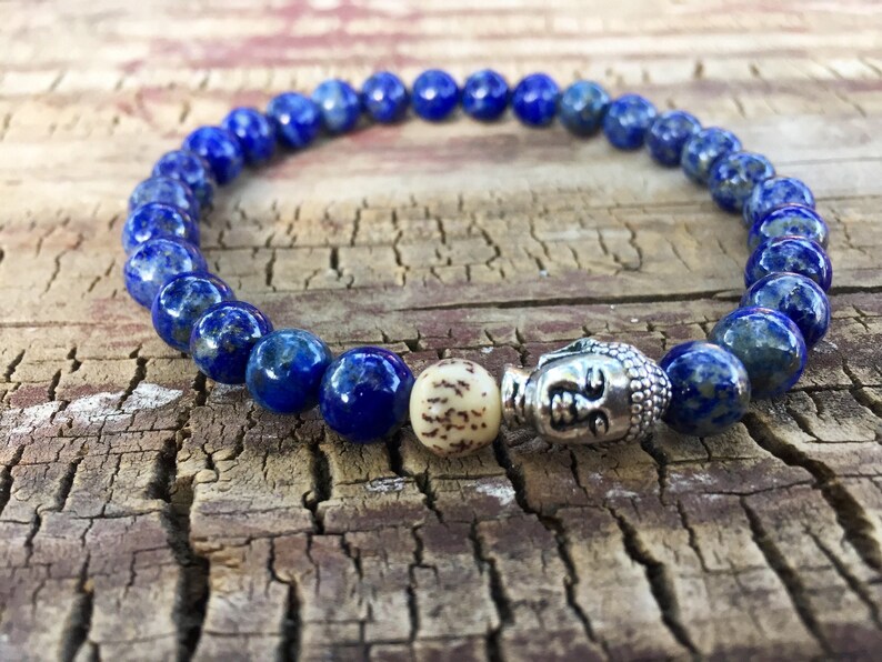 Buddha Bracelet, Lapis Bracelet, Blue Bracelet, Healing Bracelet, Mala Bracelet, Yoga Bracelet, Mens Bracelet, Womens Bracelet, Zen Bracelet image 5