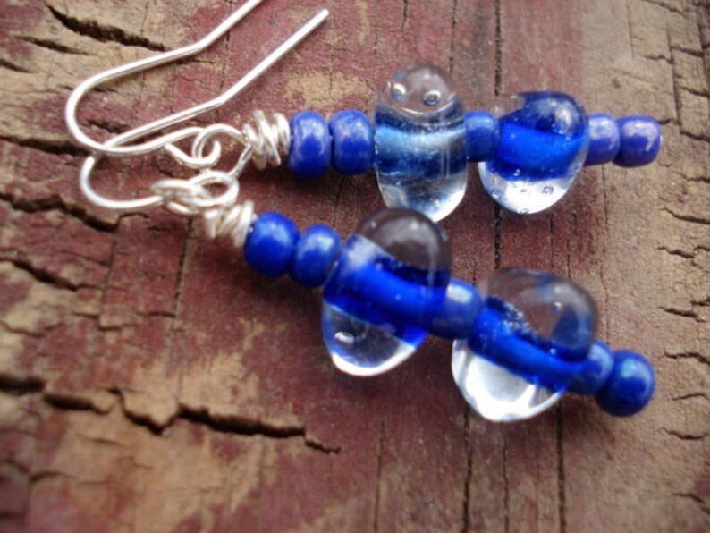 Lampwork Glass Earrings, Cobalt Blue Earrings, Dangle Earrings, Drop Earrings, Statement Earrings, Beaded Dangle Earrings, Boho Earrings image 4