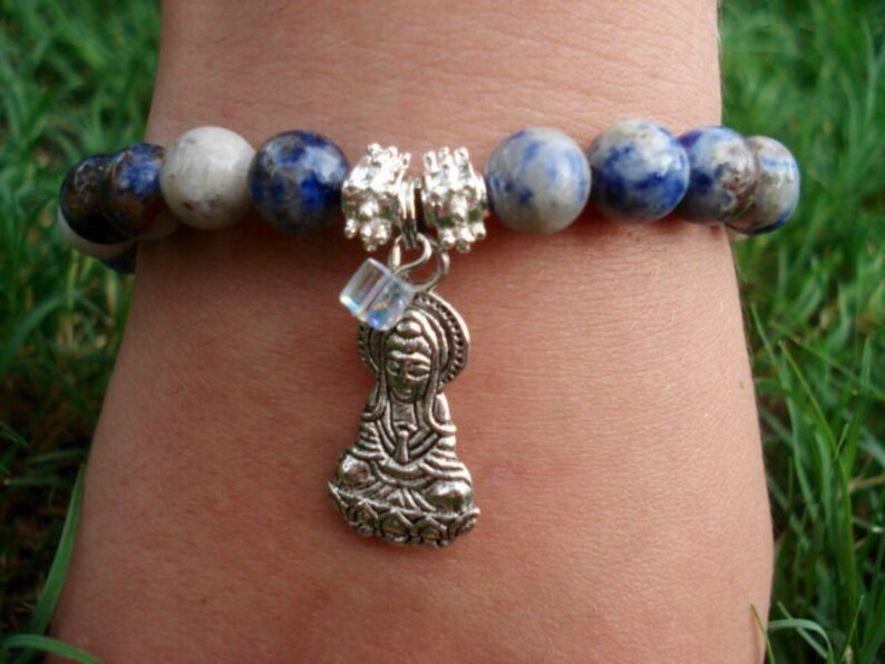 Lapis Lazuli Bracelet, Quan Yin Charm Bracelet, Yoga Bracelet, Meditation Bracelet, Gemstone Bracelet, Beaded Bracelet, Spiritual Bracelet image 5