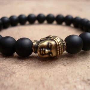 Pulsera de Buda, pulsera de ónix negro, pulsera de cuentas de oración budista, pulsera de oración para mujeres, pulsera de cuentas para hombre, pulsera mala para ella imagen 3