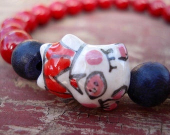 Pig Bracelet, Red Bracelet, Animal Bracelet, Women's Bracelet, Pig Collectible, Pig Jewelry, Funny Jewelry, Girls Jewelry, Animal Jewelry