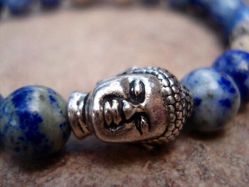 Buddha Bracelet, Lapis Bracelet, Blue Bracelet, Healing Bracelet, Mala Bracelet, Yoga Bracelet, Mens Bracelet, Womens Bracelet, Zen Bracelet image 3