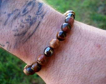 Tiger Eye Bracelet: Hematite & Red Jasper Gemstone Beads