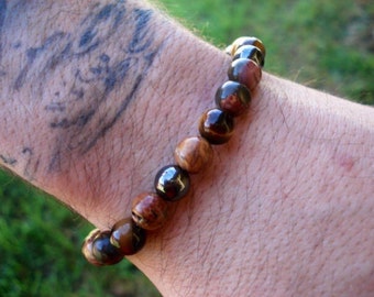 Men's Tiger Eye Bracelet, Hematite Bracelet, Red Jasper Bracelet, Gemstone Bracelet, Beaded Bracelet, Stretch Bracelet, Stackable Bracelet