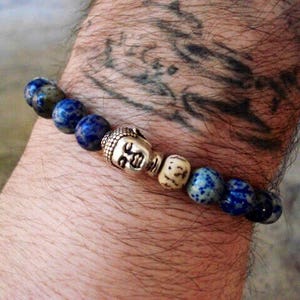 Buddha Bracelet, Lapis Bracelet, Blue Bracelet, Healing Bracelet, Mala Bracelet, Yoga Bracelet, Mens Bracelet, Womens Bracelet, Zen Bracelet image 1