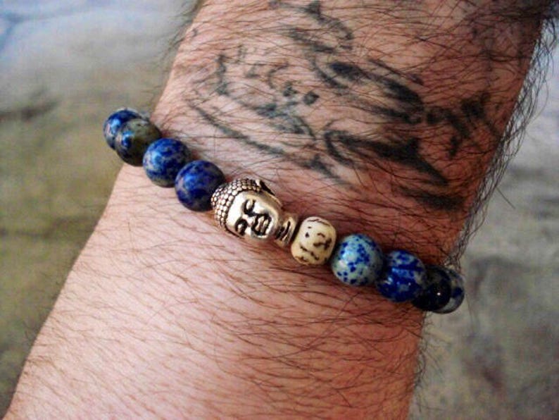 Buddha Bracelet, Lapis Bracelet, Blue Bracelet, Healing Bracelet, Mala Bracelet, Yoga Bracelet, Mens Bracelet, Womens Bracelet, Zen Bracelet image 1