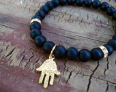 Matte Black Onyx Hamsa Bracelet: Spiritual Protection Jewelry