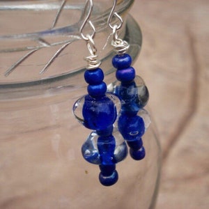 Lampwork Glass Earrings, Cobalt Blue Earrings, Dangle Earrings, Drop Earrings, Statement Earrings, Beaded Dangle Earrings, Boho Earrings image 3