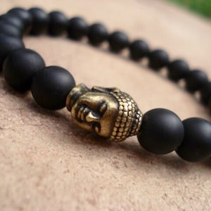 Pulsera de Buda, pulsera de ónix negro, pulsera de cuentas de oración budista, pulsera de oración para mujeres, pulsera de cuentas para hombre, pulsera mala para ella imagen 1