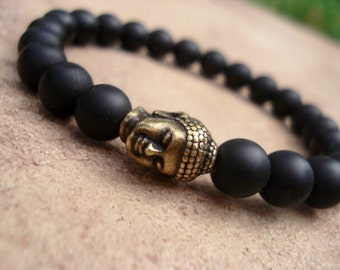 Buddha Bracelet, Black Onyx Bracelet, Buddhist Prayer Beads Bracelet, Prayer Bracelet for Women, Mens Beaded Bracelet, Mala Bracelet for Her