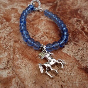 Horse Charm Bracelet, Charm Bracelet, Horse Jewelry, Western Jewelry, Blue Bracelet, Glass Bead Bracelet, Animal Bracelet, Teen Girl Gift image 2