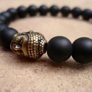 Pulsera de Buda, pulsera de ónix negro, pulsera de cuentas de oración budista, pulsera de oración para mujeres, pulsera de cuentas para hombre, pulsera mala para ella imagen 4