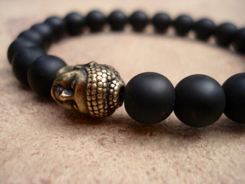 Pulsera de Buda, pulsera de ónix negro, pulsera de cuentas de oración budista, pulsera de oración para mujeres, pulsera de cuentas para hombre, pulsera mala para ella imagen 4