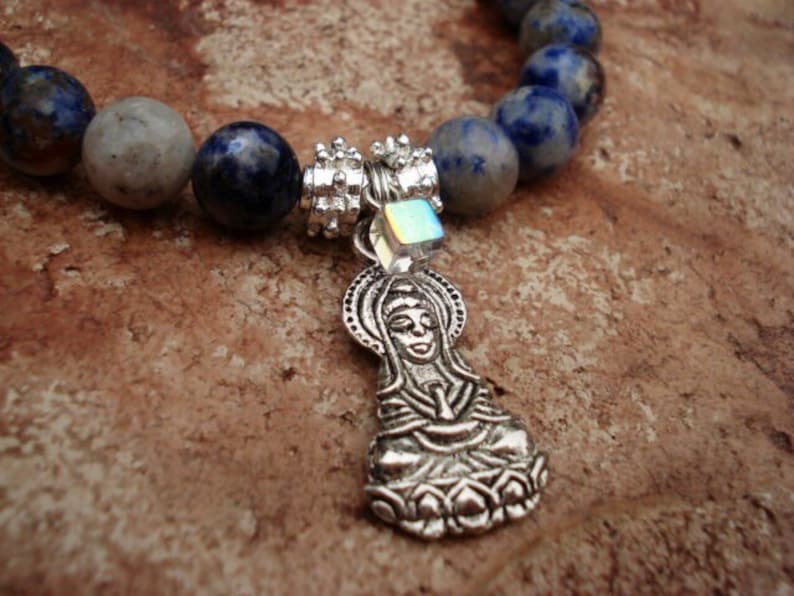 Lapis Lazuli Bracelet, Quan Yin Charm Bracelet, Yoga Bracelet, Meditation Bracelet, Gemstone Bracelet, Beaded Bracelet, Spiritual Bracelet image 3