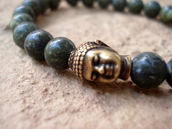 Green Russian Jade Buddha Bracelet, Spiritual Jewelry