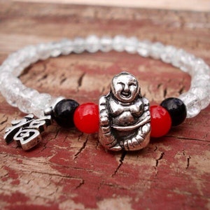 Happy Buddha Bracelet: Crackle Glass Beaded Yoga Jewelry