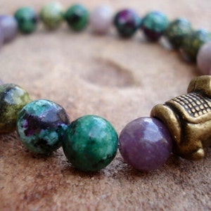 Elephant Bracelet, Green Bracelet, Purple Bracelet, Crystal Healing Bracelet, Stretch Bracelet, Handmade Jewelry, African Jewelry image 3