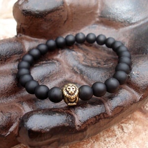 Black Bead Bracelet, Black Onyx Bracelet, Lion Bracelet, Onyx Bracelet, Bracelets For Men, Mens Bracelet, Men Jewelry, Womens Bracelet