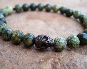 Skull Bracelet, Women Bracelet, Green Bracelet, Bracelets for Men, Men Bracelet, Bracelet For Women , Men Jewelry, Gemstone Bracelet, Goth