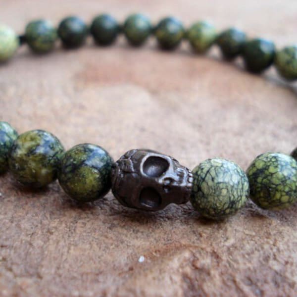 Skull Bracelet, Women Bracelet, Green Bracelet, Bracelets for Men, Men Bracelet, Bracelet For Women , Men Jewelry, Gemstone Bracelet, Goth