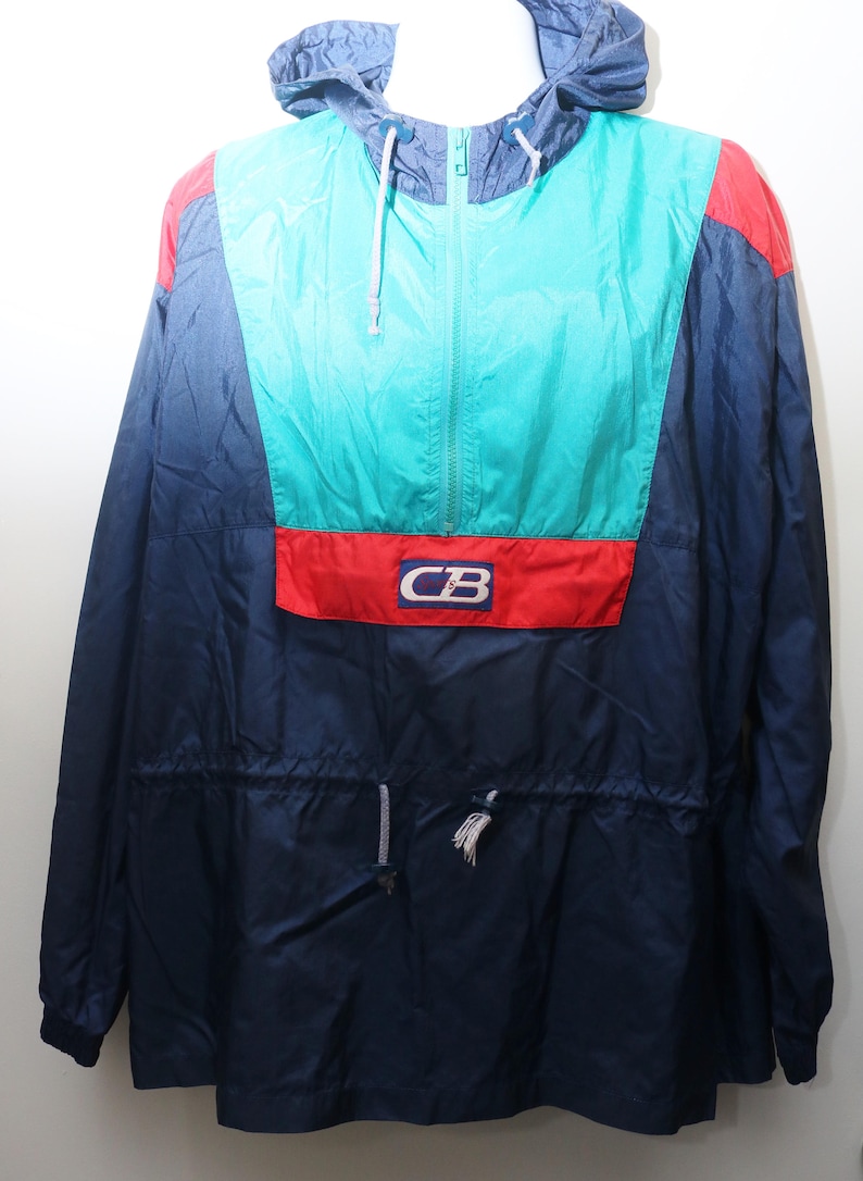Men/'s Exclusive LARGE Rare 90/'s Vintage CB SPORTS Colorblocked Windbreaker Pullover Jacket Sz