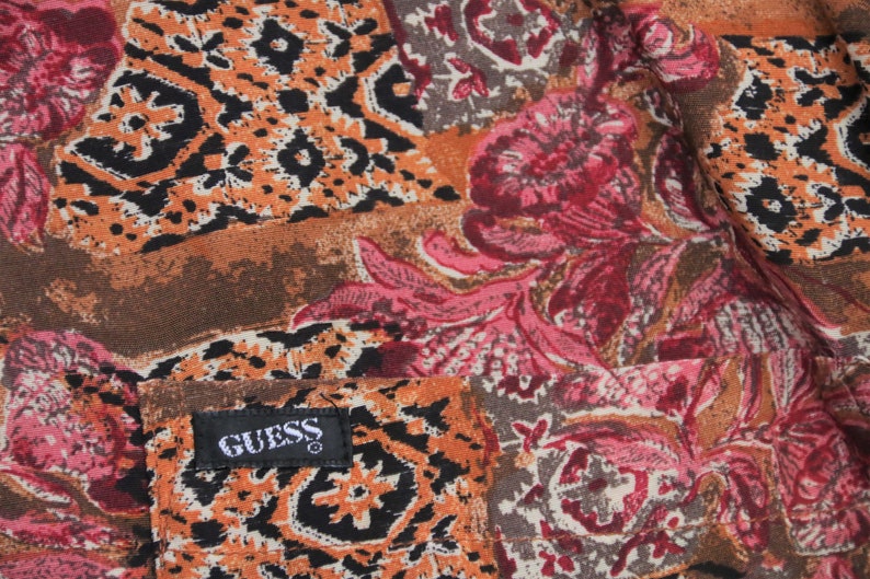 Rare 90/'s Vintage GUESS by GEORGES MARCIANO Patterned Long-Sleeve Shirt Sz Large