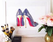 Christian Louboutin Heels DIGITAL ART PRINT from Watercolor Painting, Fashion Illustration