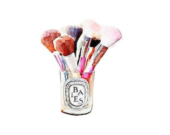 Diptyque Candle DIGITAL ART PRINT Makeup Brush Holder Print from Watercolor Painting Fashion Illustration Poster