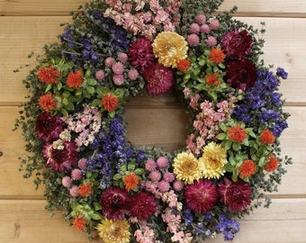 Summer's Harvest Wreath -Handmade Dried Floral Wreath 18 & 22 inches - for Weddings, Holidays, Front Door and Home Decor