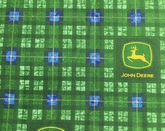 John Deere cotton fabric bty BTY green tractor new green tartan plaid Quilt quilts quilting dressmaking destash sew 2 cuts - 34”, 17”