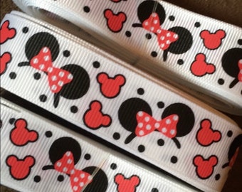 7/8''  craft scrapbooking Hair Bows supplies printed grosgrain ribbon NEW 5 yards red polka dot bow headband Minnie Mouse disney world vacay