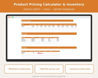 Produktpriskalkylator Google Sheets, handgjort prissättningskalkylblad, grossistpris, lagerspårning, småföretag
