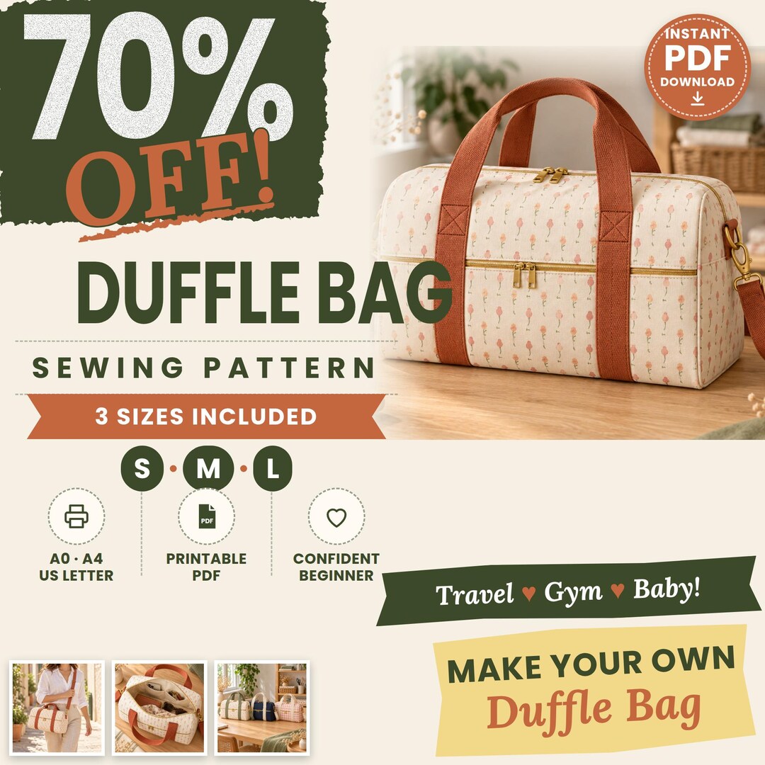Weekender Bag Tutorial Duffle Bag Sewing Pattern PDF, 3 Sizes Weekender Travel Bag, Gym Bag ...