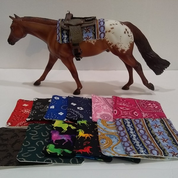 2 for the price! Model Horse 1:9 traditional LSQ bandana Hanky, unicorn and cowboy lariat Western Saddle pad Peter Stone Breyer